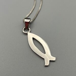Sterling Silver Ichthus Fish Necklace Christian Minimalist Jewelry
